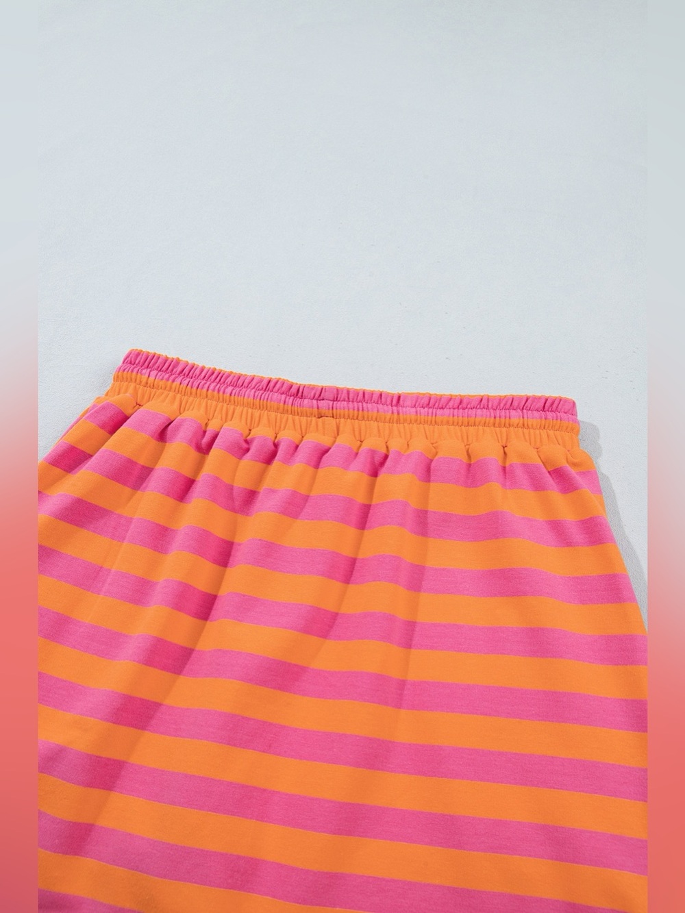 Stripe Color Block Patchwork Mock Neck Pullover Drawstring Mini Skort Set - Picture 10 of 11